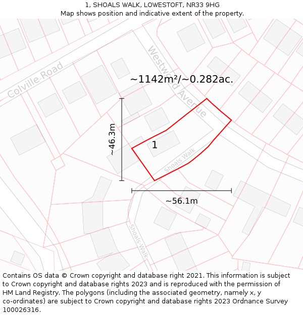 1, SHOALS WALK, LOWESTOFT, NR33 9HG: Plot and title map