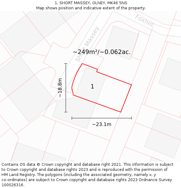 1, SHORT MASSEY, OLNEY, MK46 5NS: Plot and title map