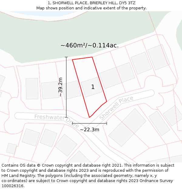 1, SHORWELL PLACE, BRIERLEY HILL, DY5 3TZ: Plot and title map