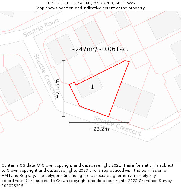 1, SHUTTLE CRESCENT, ANDOVER, SP11 6WS: Plot and title map