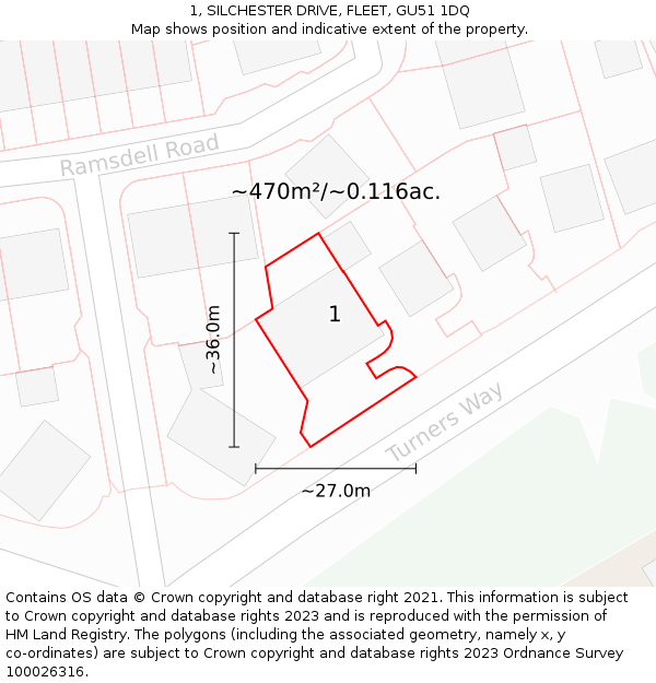 1, SILCHESTER DRIVE, FLEET, GU51 1DQ: Plot and title map