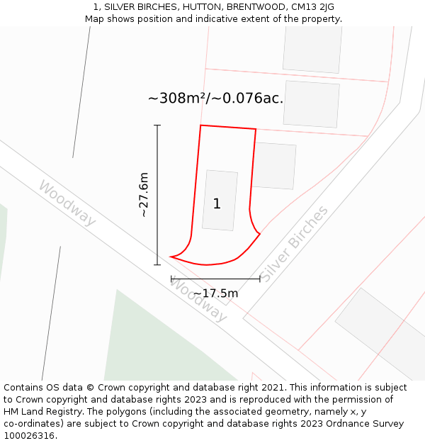 1, SILVER BIRCHES, HUTTON, BRENTWOOD, CM13 2JG: Plot and title map