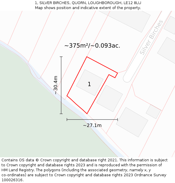 1, SILVER BIRCHES, QUORN, LOUGHBOROUGH, LE12 8LU: Plot and title map