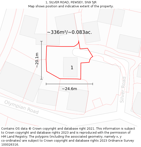 1, SILVER ROAD, PEWSEY, SN9 5JR: Plot and title map
