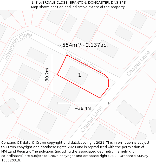 1, SILVERDALE CLOSE, BRANTON, DONCASTER, DN3 3PS: Plot and title map