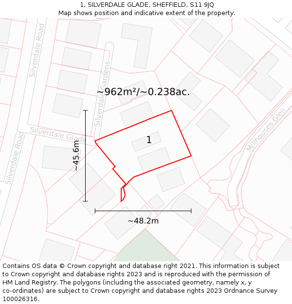1, SILVERDALE GLADE, SHEFFIELD, S11 9JQ: Plot and title map