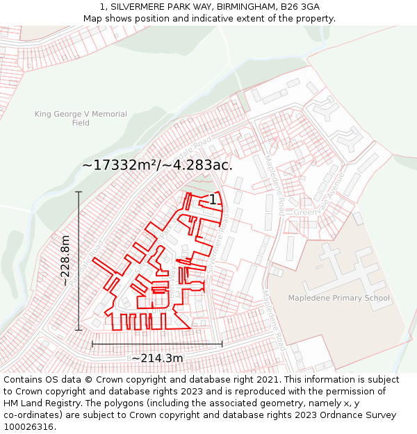 1, SILVERMERE PARK WAY, BIRMINGHAM, B26 3GA: Plot and title map