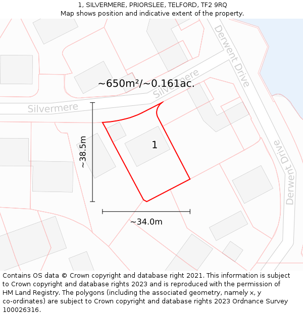 1, SILVERMERE, PRIORSLEE, TELFORD, TF2 9RQ: Plot and title map