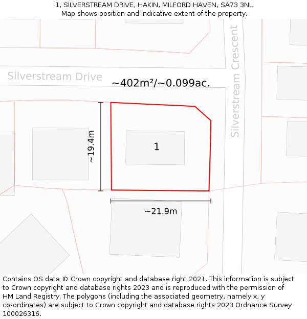 1, SILVERSTREAM DRIVE, HAKIN, MILFORD HAVEN, SA73 3NL: Plot and title map