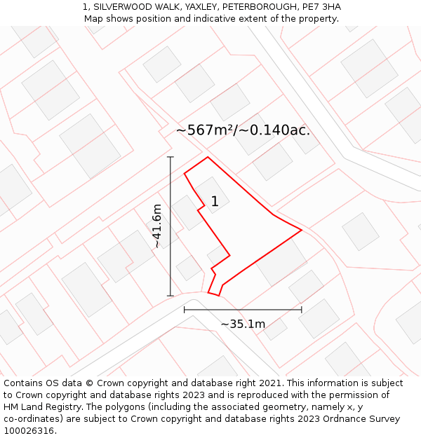1, SILVERWOOD WALK, YAXLEY, PETERBOROUGH, PE7 3HA: Plot and title map