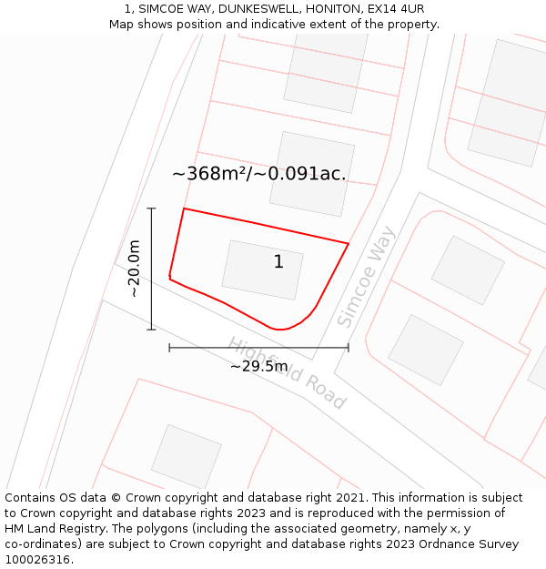 1, SIMCOE WAY, DUNKESWELL, HONITON, EX14 4UR: Plot and title map