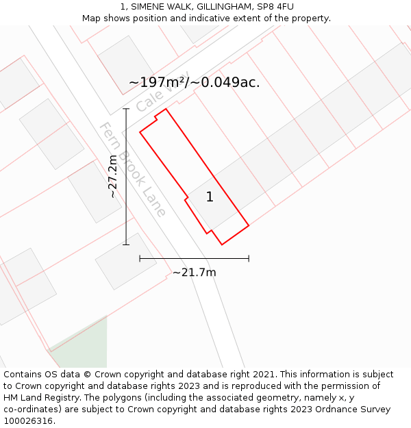 1, SIMENE WALK, GILLINGHAM, SP8 4FU: Plot and title map