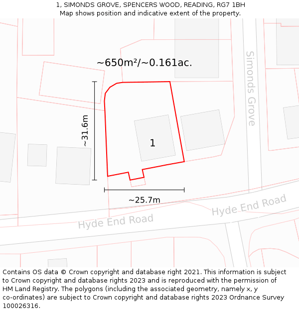 1, SIMONDS GROVE, SPENCERS WOOD, READING, RG7 1BH: Plot and title map