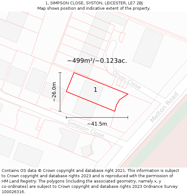 1, SIMPSON CLOSE, SYSTON, LEICESTER, LE7 2BJ: Plot and title map