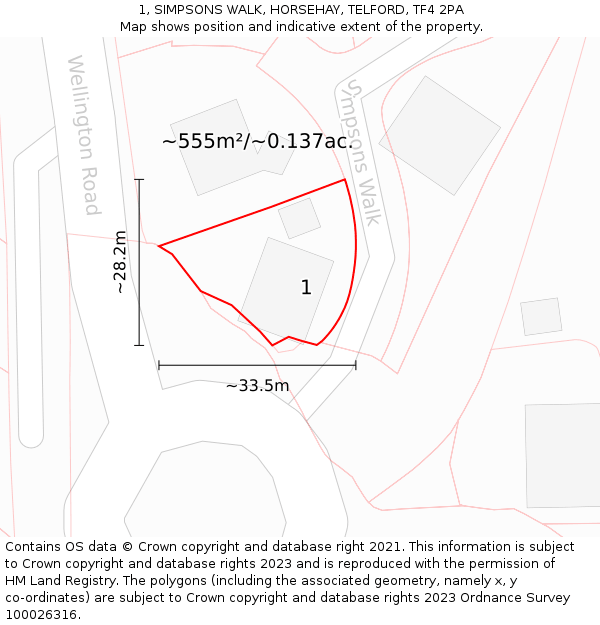1, SIMPSONS WALK, HORSEHAY, TELFORD, TF4 2PA: Plot and title map