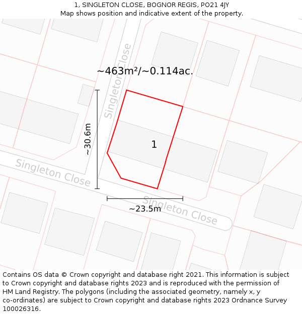 1, SINGLETON CLOSE, BOGNOR REGIS, PO21 4JY: Plot and title map