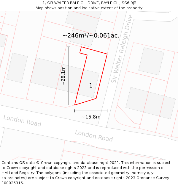 1, SIR WALTER RALEIGH DRIVE, RAYLEIGH, SS6 9JB: Plot and title map