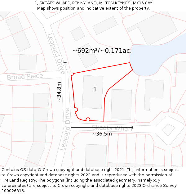 1, SKEATS WHARF, PENNYLAND, MILTON KEYNES, MK15 8AY: Plot and title map