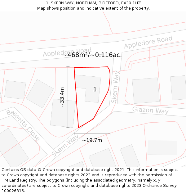 1, SKERN WAY, NORTHAM, BIDEFORD, EX39 1HZ: Plot and title map
