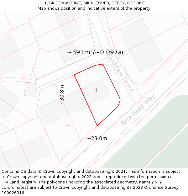 1, SKIDDAW DRIVE, MICKLEOVER, DERBY, DE3 9NE: Plot and title map