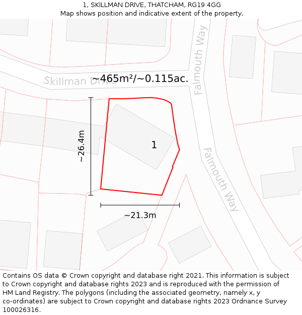1, SKILLMAN DRIVE, THATCHAM, RG19 4GG: Plot and title map