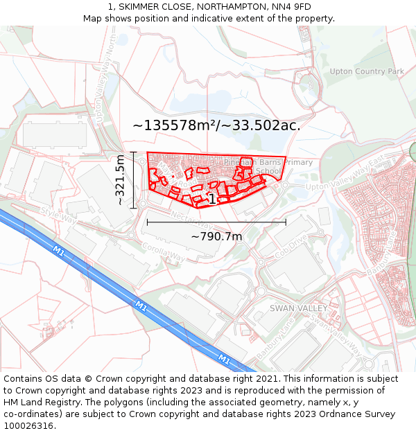 1, SKIMMER CLOSE, NORTHAMPTON, NN4 9FD: Plot and title map