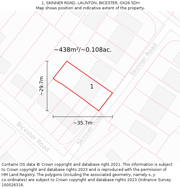 1, SKINNER ROAD, LAUNTON, BICESTER, OX26 5DH: Plot and title map