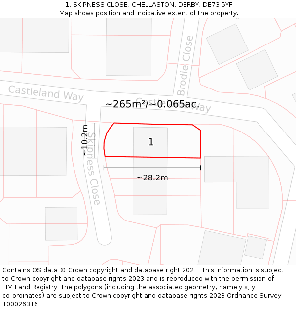 1, SKIPNESS CLOSE, CHELLASTON, DERBY, DE73 5YF: Plot and title map