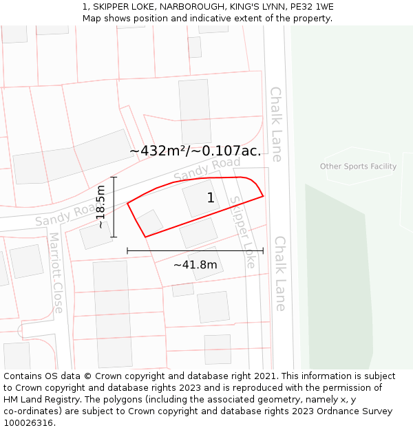 1, SKIPPER LOKE, NARBOROUGH, KING'S LYNN, PE32 1WE: Plot and title map