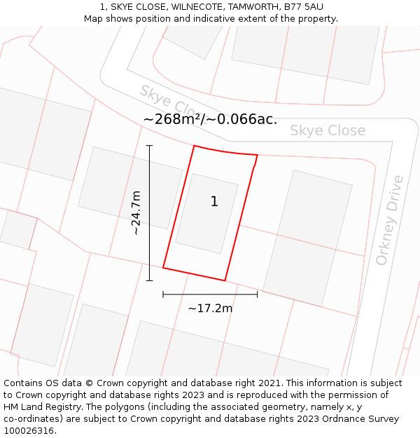 1, SKYE CLOSE, WILNECOTE, TAMWORTH, B77 5AU: Plot and title map