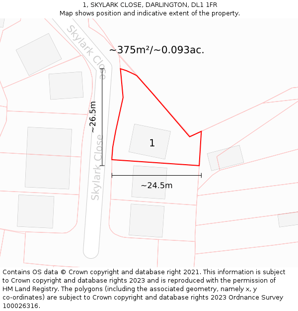 1, SKYLARK CLOSE, DARLINGTON, DL1 1FR: Plot and title map