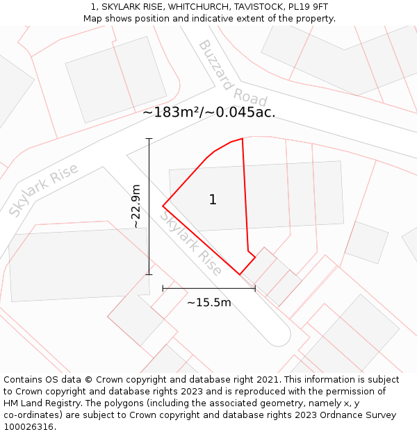 1, SKYLARK RISE, WHITCHURCH, TAVISTOCK, PL19 9FT: Plot and title map