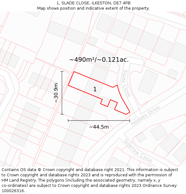 1, SLADE CLOSE, ILKESTON, DE7 4PB: Plot and title map