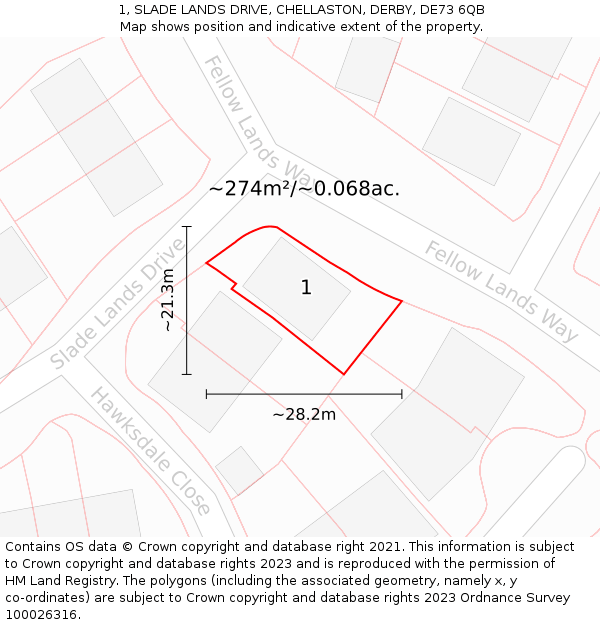 1, SLADE LANDS DRIVE, CHELLASTON, DERBY, DE73 6QB: Plot and title map