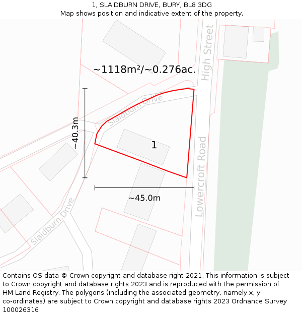 1, SLAIDBURN DRIVE, BURY, BL8 3DG: Plot and title map