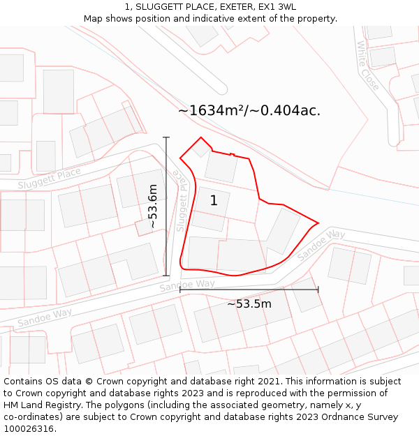 1, SLUGGETT PLACE, EXETER, EX1 3WL: Plot and title map