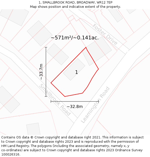 1, SMALLBROOK ROAD, BROADWAY, WR12 7EP: Plot and title map