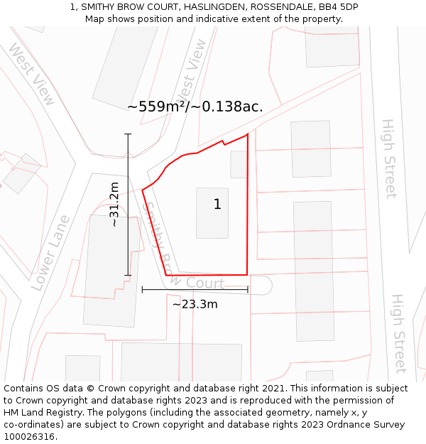 1, SMITHY BROW COURT, HASLINGDEN, ROSSENDALE, BB4 5DP: Plot and title map