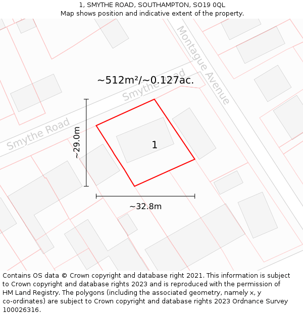 1, SMYTHE ROAD, SOUTHAMPTON, SO19 0QL: Plot and title map