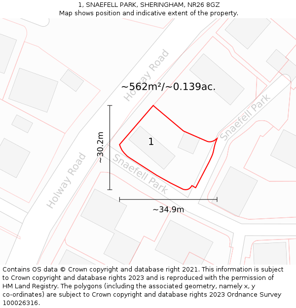 1, SNAEFELL PARK, SHERINGHAM, NR26 8GZ: Plot and title map