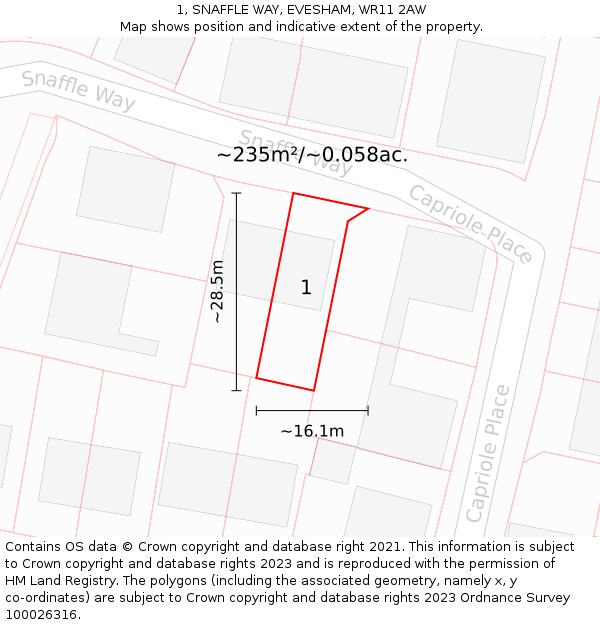 1, SNAFFLE WAY, EVESHAM, WR11 2AW: Plot and title map