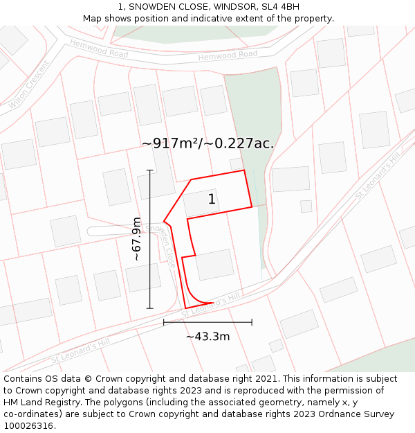 1, SNOWDEN CLOSE, WINDSOR, SL4 4BH: Plot and title map