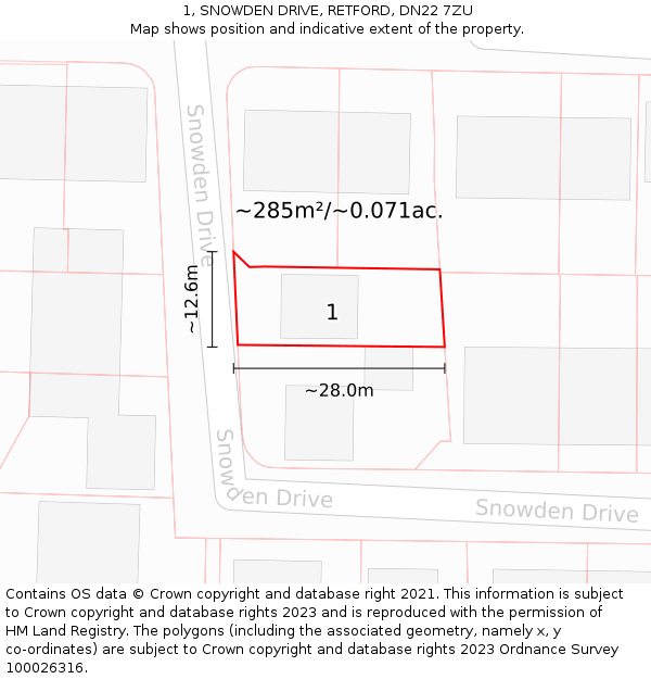 1, SNOWDEN DRIVE, RETFORD, DN22 7ZU: Plot and title map