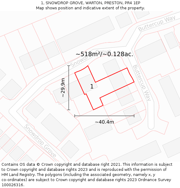 1, SNOWDROP GROVE, WARTON, PRESTON, PR4 1EP: Plot and title map