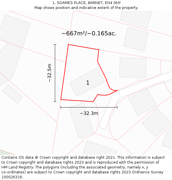 1, SOAMES PLACE, BARNET, EN4 0NY: Plot and title map