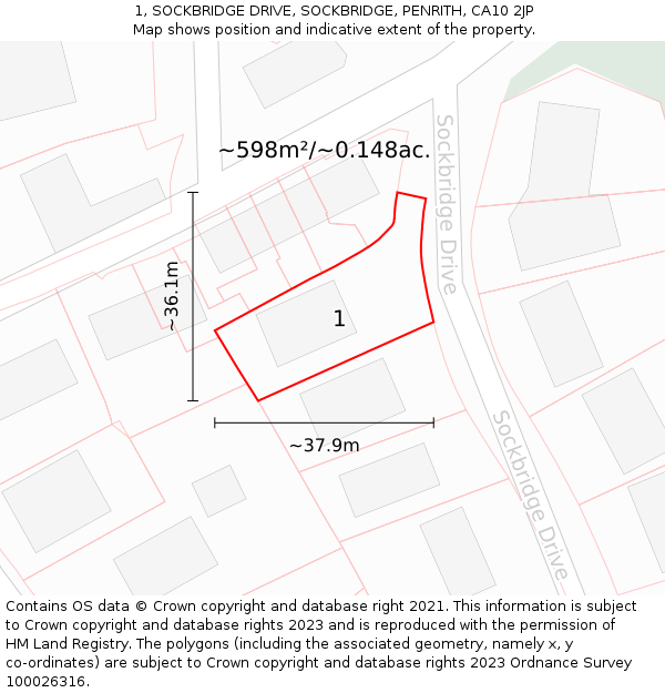 1, SOCKBRIDGE DRIVE, SOCKBRIDGE, PENRITH, CA10 2JP: Plot and title map