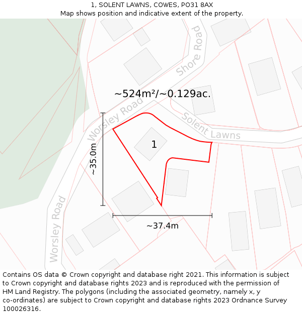 1, SOLENT LAWNS, COWES, PO31 8AX: Plot and title map