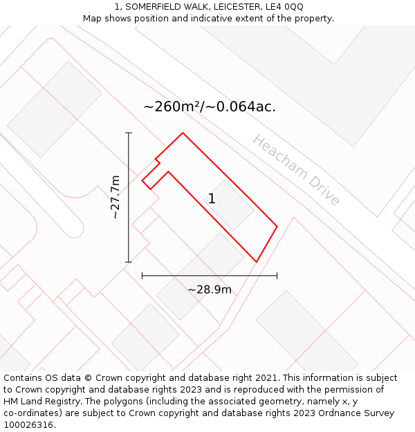 1, SOMERFIELD WALK, LEICESTER, LE4 0QQ: Plot and title map