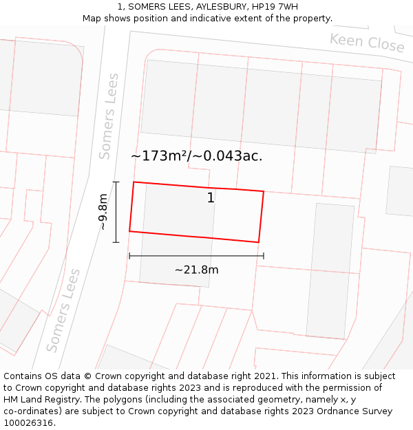 1, SOMERS LEES, AYLESBURY, HP19 7WH: Plot and title map