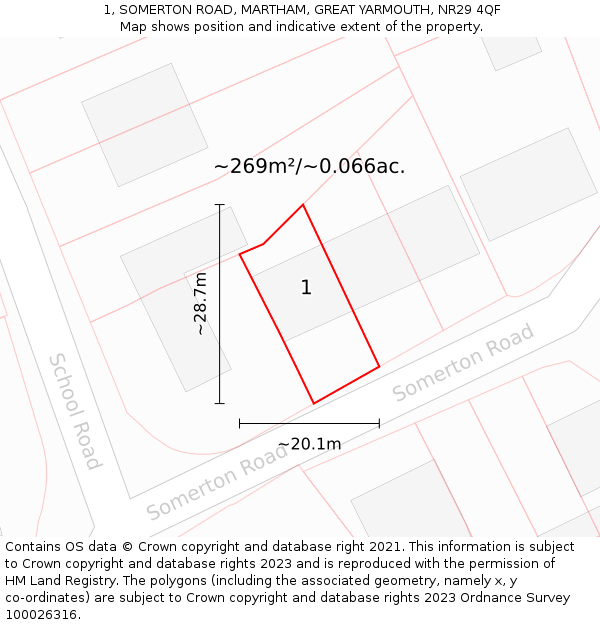1, SOMERTON ROAD, MARTHAM, GREAT YARMOUTH, NR29 4QF: Plot and title map